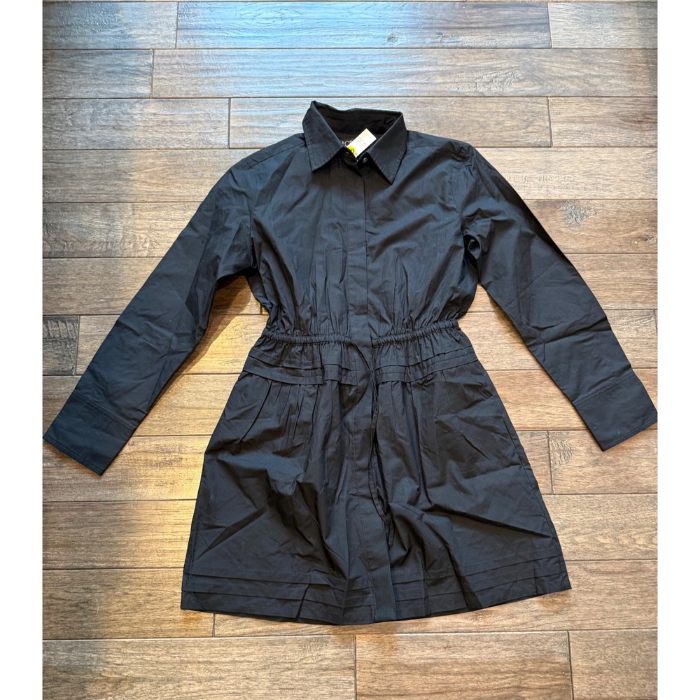 J.Crew Shirt Dress Womens 4P Black Long Sleeve Drawstring Waist Mini CT328 NEW